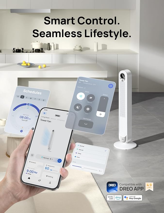 DREO Smart Tower Fan for Bedroom, Floor Standing Bladeless Oscillating Fan - Image 7