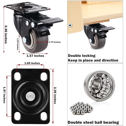 1.5" Casters Set of 12 Heavy-duty Industrial Caster Wheels - Image 3