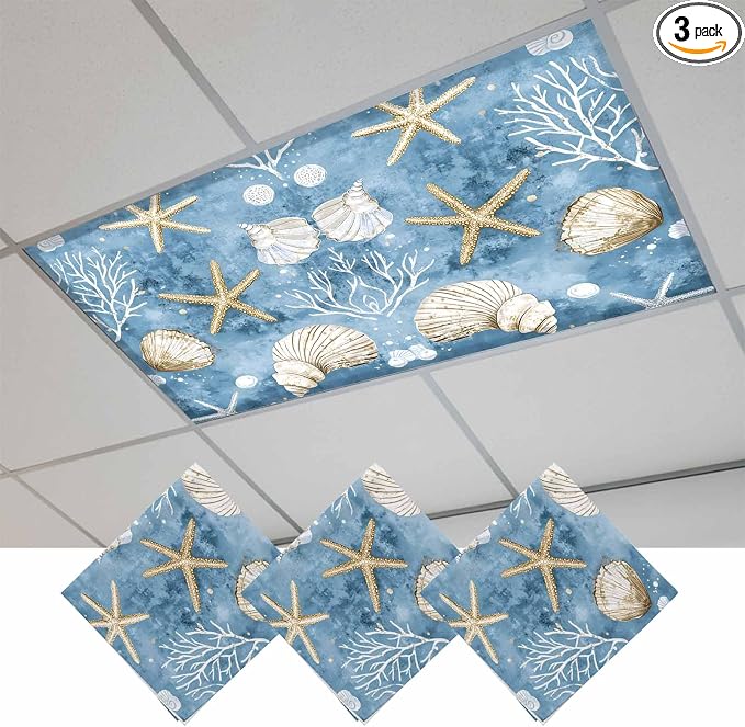 3 Pack Summer Nautical Fluorescent Light Covers Conch Shell Starfish Ocean 4 x by Unknown