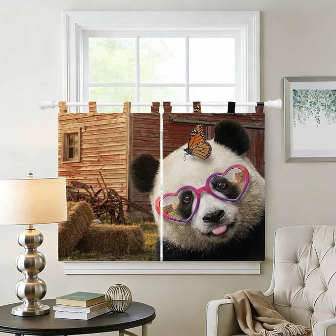 Farm Panda Bedroom Curtains 63 Inch Length, Window Curtains Tab Top, Farmhouse - Image 2