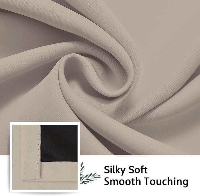 SimpleHome 100% Blackout Curtains for Bedroom,Thermal Insulated Natural Grommet Window Drapes Room Darkening Curtains for Living Room with Black Back,52 x 72 Inch,2 Panels
