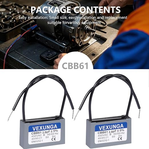VEXUNGA CBB61 Fan Capacitor 2uF 450 Volt Ceiling Fan Capacitors Replacement - Image 3