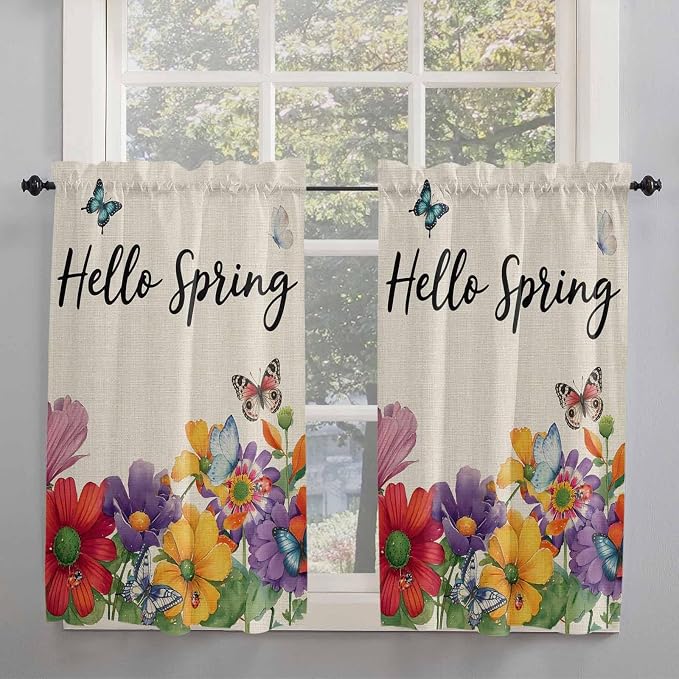 Spring Flowers Kitchen Curtains 54 Inches Length, Farmhouse Vintage Country - Image 2