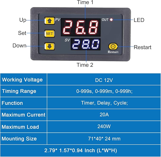 2Pcs Timer Delay Relay DC 12V 20A Programmable LED Digital Cycle Delay Relay - Image 2