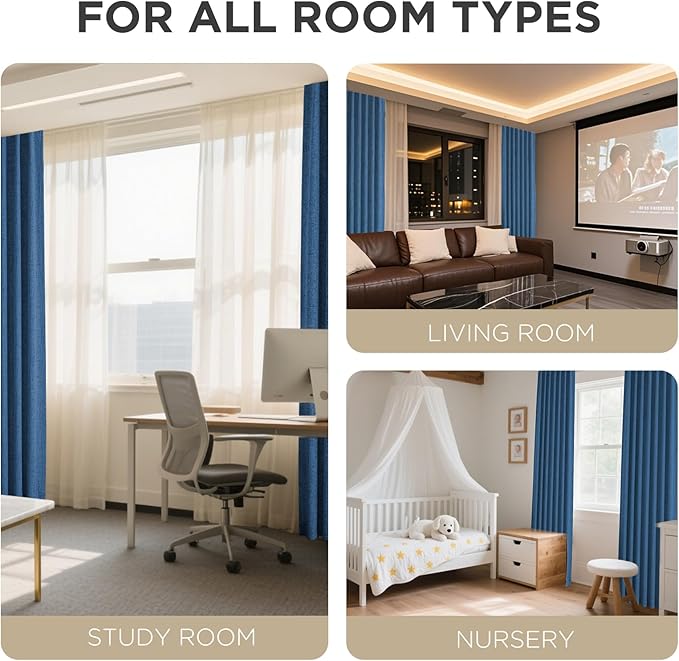 Joydeco Blackout Curtains for Bedroom - 100% Light Blocking 2 Panels Navy Blue Drapes 42" W x 108" L, Thermal Insulated Room Darkening Curtains, Linen Textured for Living Room, Rod Pocket & Back Tabs