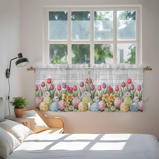 Easter Kitchen Tier Curtains 36 Inch Long 2 Panel Set, Rod Pocket Half Window - Image 4