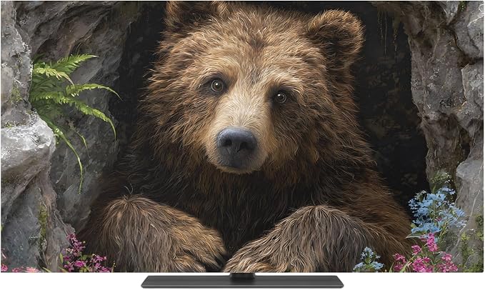 Brown Bear Rustic Wildflowers Cave Indoor TV Cover, Elastic TV Screen Protector by Unknown