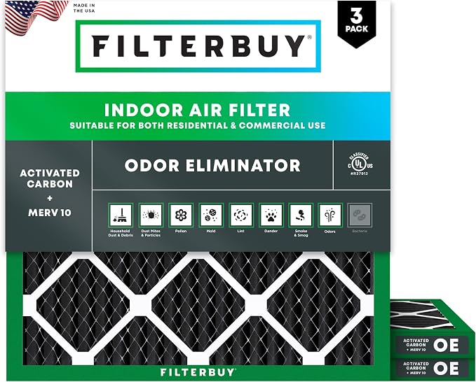 Filterbuy 16x16x1 Air Filter MERV 10 Odor & Allergy Defense by Filterbuy