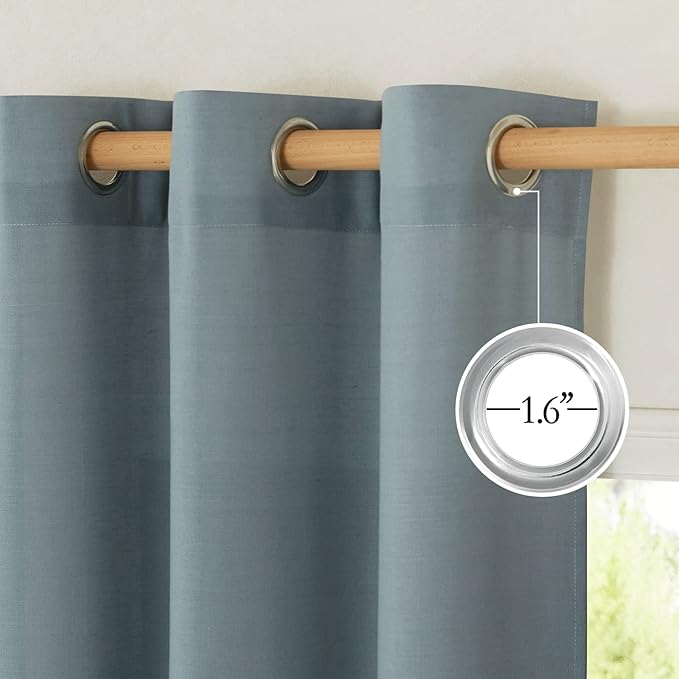 NICETOWN Linen Curtains for Windows 90 inch Long, Grommet Semi Sheer Vertical Drapes Privacy Added with Light Filtering for Doorway/Living Room, Stone Blue, W42 x L90, 2 Pieces