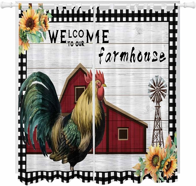 Farmhouse Rooster Living Room Curtains 96 Inch Length, Window Curtains Tab Top by Unknown