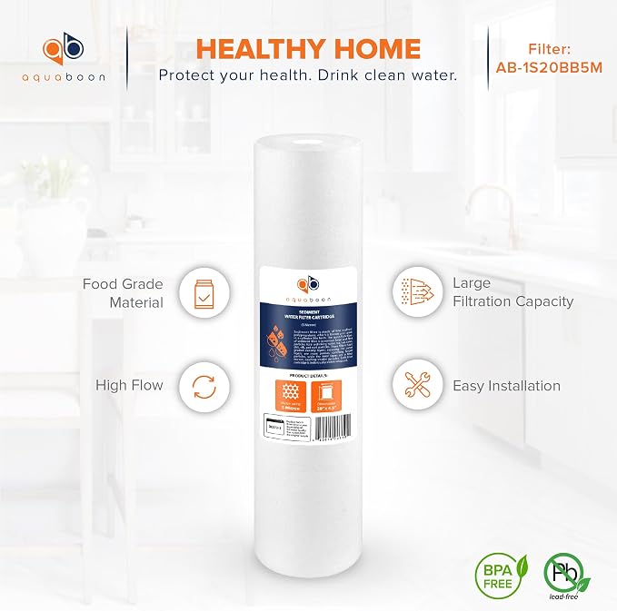 Aquaboon 5 Micron 20 x 4.5 Whole House Water Filter Replacement Cartridge Set: - Image 8