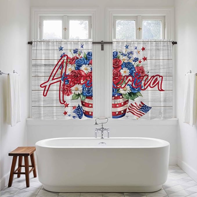 Independence Day Kitchen Tier Curtains 45 Inch Long 2 Panel Set, Rod Pocket - Image 5