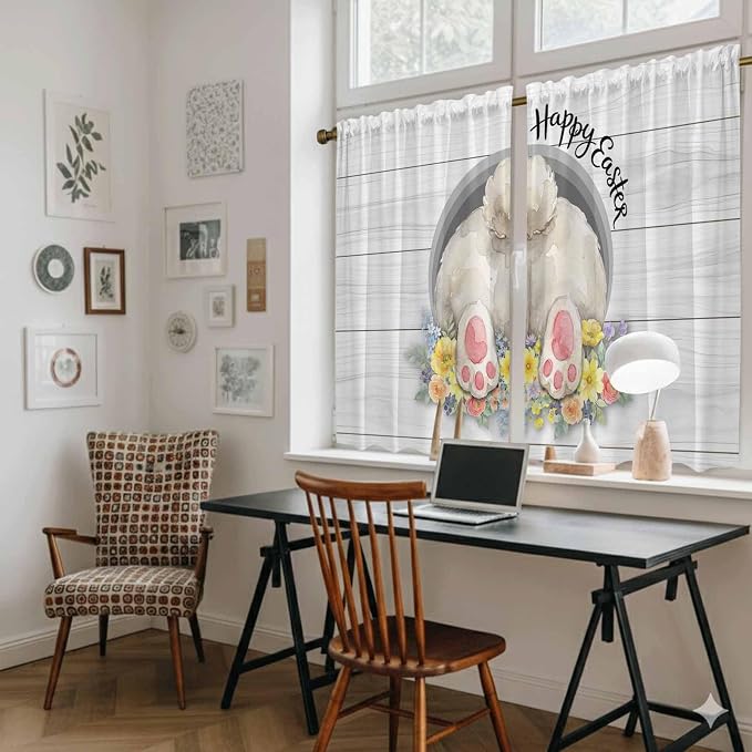 Easter Bunny Kitchen Tier Curtains 45 Inch Long 2 Panel Set, Rod Pocket Short - Image 6
