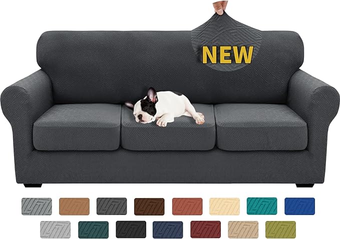 XINEAGE 2026 New 4 Pieces Couch Covers for 3 Cushion Couch Super Stretch Thick Soft Sofa Cover Anti Slip Sofa Slipcover Dogs Cats Furniture Protector (Dark Gray, 71"-91")
