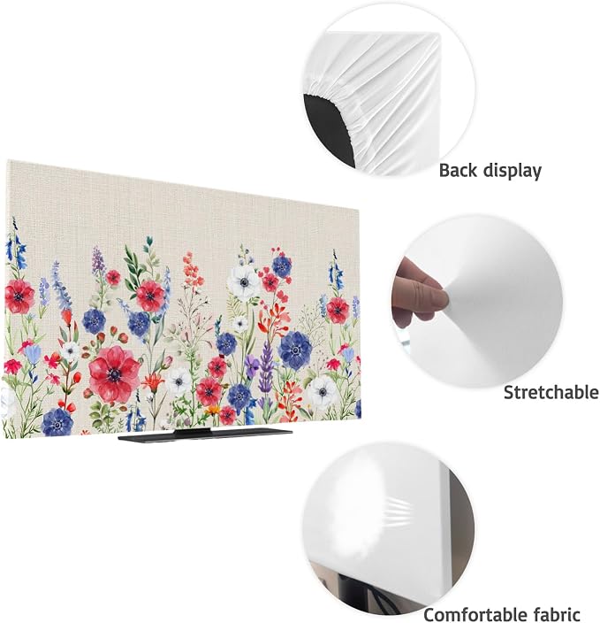 Natural Garden Poppy Wildflowers Indoor TV Cover, Elastic TV Screen Protector - Image 7
