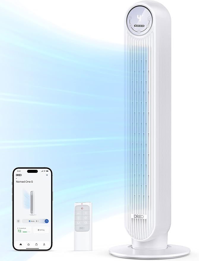 DREO Tower Fan for Bedroom, 2026 Upgraded DC Motor, 28ft/s Smart Standing Fans by Unknown