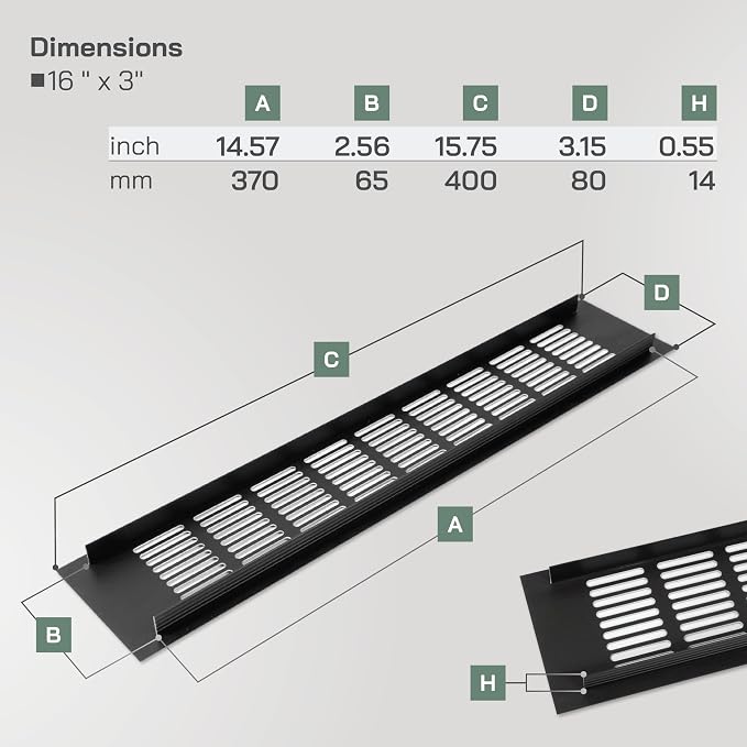 Vent Systems 15.75 x 3.15 Inch Air Supply Ventilation Grille - Image 2
