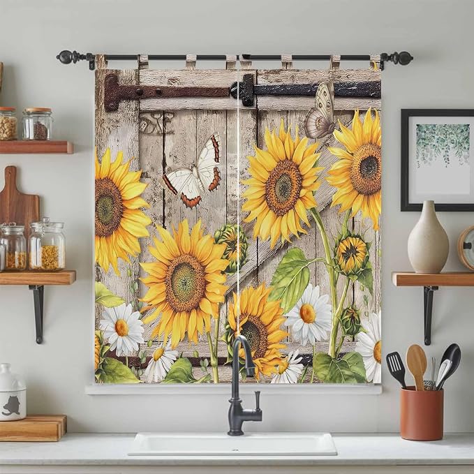 Farmhouse Sunflowers Living Room Curtains 84 Inch Length, Window Curtains Tab - Image 3