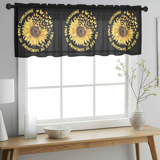 YOU ARE MY SUNSHINE Sheer Valance Curtains, Summer Sunflowers Golden Gradient - Image 3