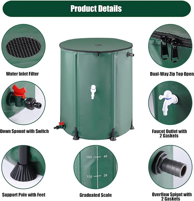 THUNDERBAY 100 Gallon Collapsible Rain Barrel, Portable Rain Barrels to Collect - Image 4