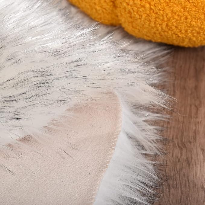 ORINOVA White and Grey Faux Fuzzy Fur Sheepskin Washable Area Rugs for Living Room 2x3 Boho Shag Nursery Rug Cute Home Décor