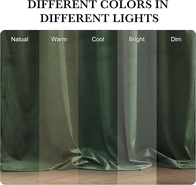 RYB HOME Elegant Green Velvet Curtains 84 inches Long, Light Blocking, Thermal Insulated, Stylish Velvet Drapes with Hook Belt for Cozy Home Aesthetics, 52" W x L90 L, 2 Panels Set