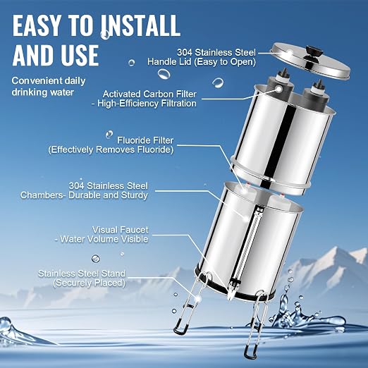 VEVOR Gravity-fed Water Filter System, 2.25G 304 Stainless-Steel Countertop - Image 6