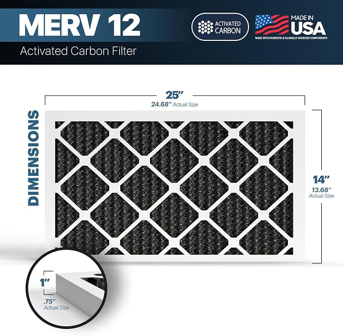 BNX TruFilter 14x25x1 MERV 12 Odor Defense AC Furnace Air Filter - Image 2