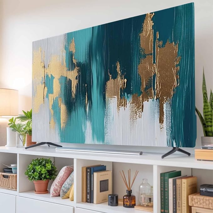 Blue Green Marble Texture Indoor TV Cover, Elastic TV Screen Protector Abstract - Image 6