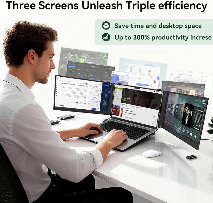 14" Triple Laptop Screen Extender, Ultra-Thin Lightweight FHD 1080P IPS - Image 6