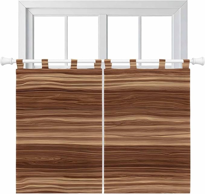 Brown Western Kitchen Curtains 45 Inch Length, Short Cafe Window Curtains Tab by Unknown