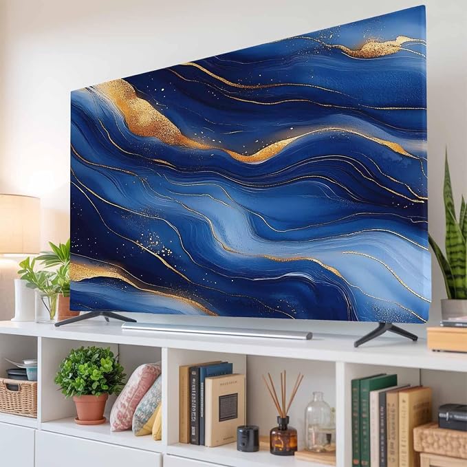 Seamless Abstract Wavy Line Indoor TV Cover, Elastic TV Screen Protector Gold - Image 6