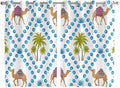 2 Panel Kitchen Cafe Curtains, Camels Palm Trees Sunlight Filtering Nature Air by Hokiten
