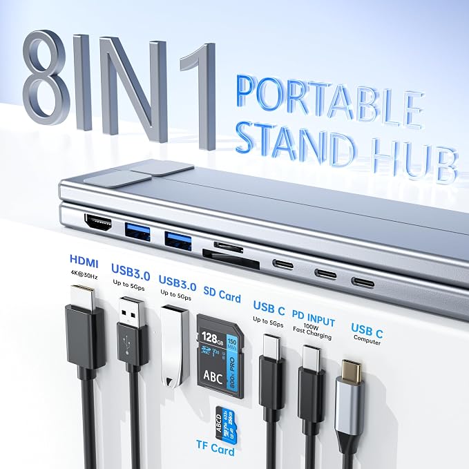 Laptop Stand with Docking Station, 8 in 1 USB C Hub HDMI Portable Laptop Stand - Image 2