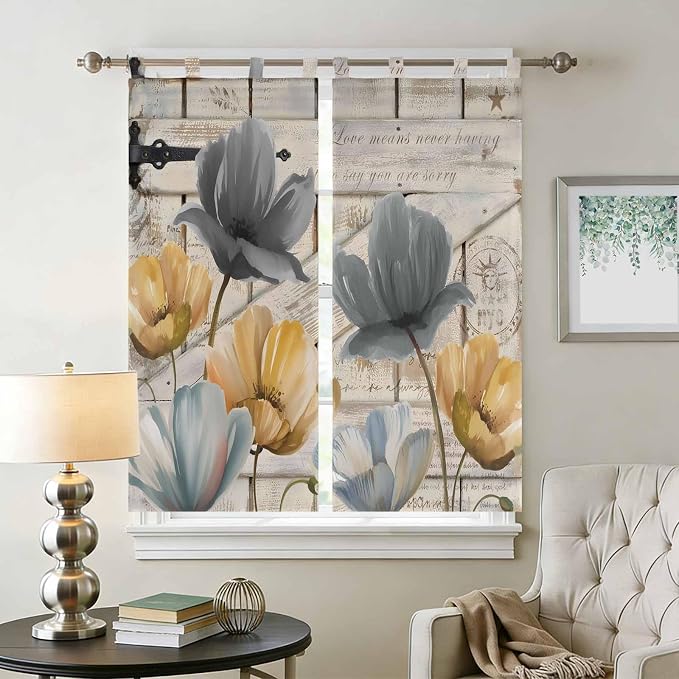 Spring Tulips Flower Living Room Curtains 84 Inch Length, Window Curtains Tab - Image 2