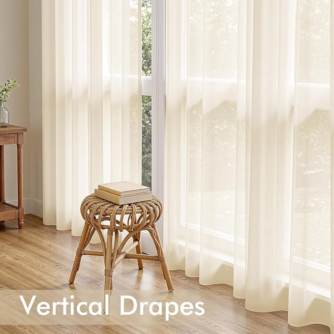 MIULEE Butter Cream Sheer Curtains 84 Inches Long, 4 Panels Set, Rod Pocket Voile Drapes Light Filtering and Semi Transparent, Elegant Window Treatments for Bedroom Living Room,54 x 84 Inches