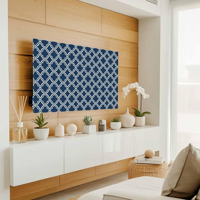 Moroccan Classic Navy Blue Lattice Indoor TV Cover, Elastic TV Screen Protector - Image 2