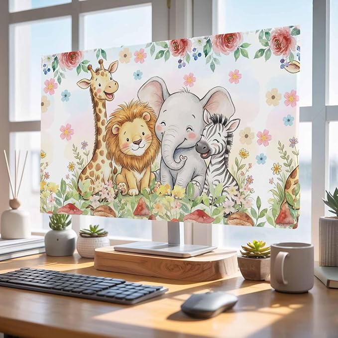 Children's Day Lions Elephants Indoor TV Cover, Elastic TV Screen Protector Red - Image 4