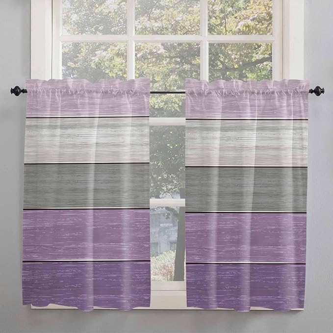 Country Wood Board Gray Purple Window Valance Curtains, Farmhouse Gradient - Image 7
