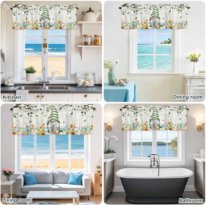 Easter Gnomes Curtain Valances for Windows, Kitchen Valance Window Treatment - Image 9