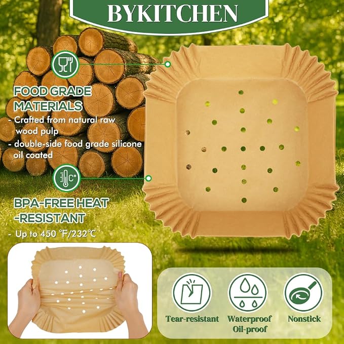 BYKITCHEN 300PCS Small Perforated Disposable Air Fryer Liners - Image 5