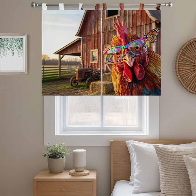 Farm Rooster Bedroom Curtains 63 Inch Length, Window Curtains Tab Top, - Image 9