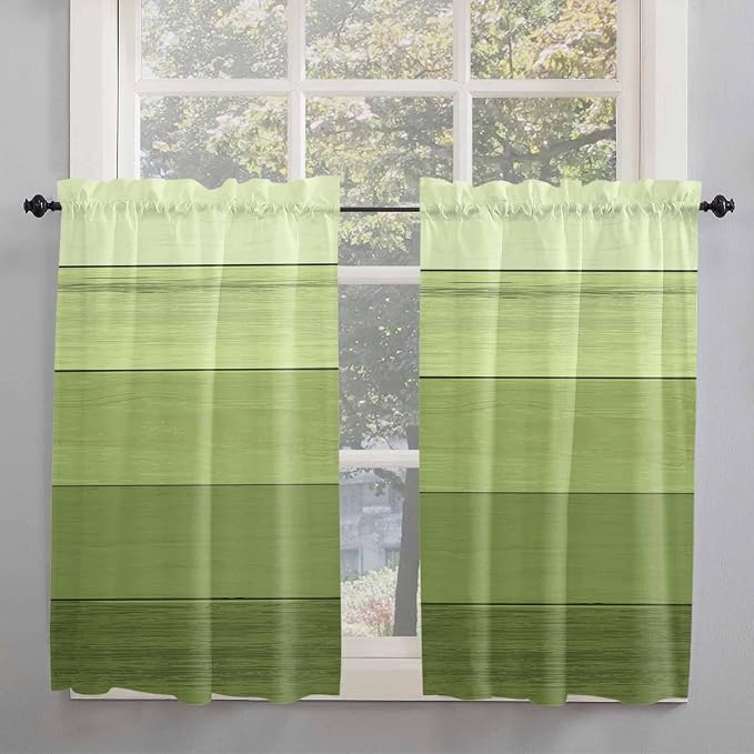 Gradient Green Wooden Board Window Valance Curtains, Retro Country Wood Grain - Image 7
