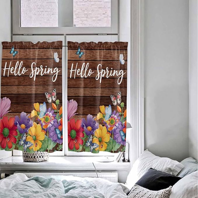 Spring Flowers Kitchen Curtains 54 Inches Length, Watercolor Farmhouse Colorful - Image 5