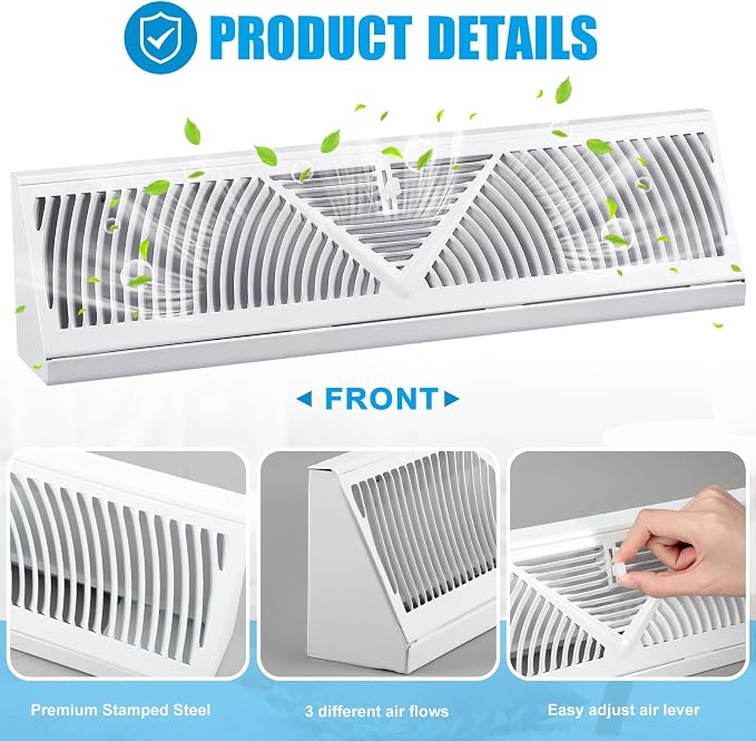 Yaocom 4 Pcs Baseboard Register Vent 18 Inch Duct Opening Size Baseboard Vent - Image 3