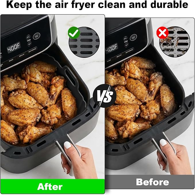 Square Silicone Air Fryer Liners 2 Pack, 8.5 Inch Reusable Air Fryer Liners - Image 3