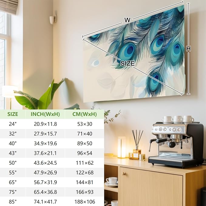 Abstract Animal Art Peacock Feather Indoor TV Cover, Elastic TV Screen - Image 3