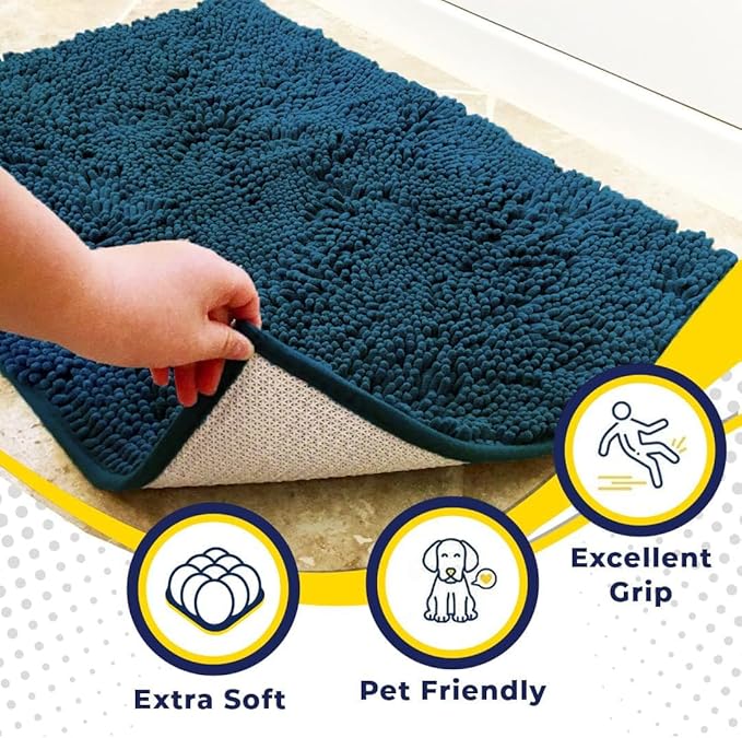 Muddy Mat® | Super Absorbent Door Mat Indoor, Microfiber Quick Dry Chenille Entryway Rug, Non-Slip Front Door Mat, Indoor Mats for Entryway, Machine Washable Pet Rug, Atlantic Blue 35"x24"