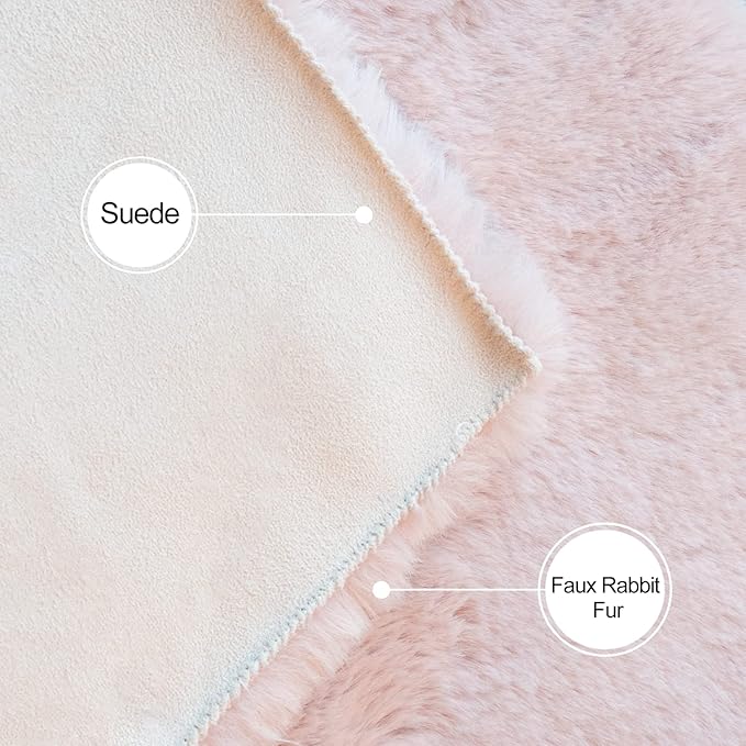 ORINOVA Pink Round Rug 5ft Washable Fluffy Faux Rabbit Fur Area Rugs for Living Room Shag Circle Nursery Rugs for Bedroom Cute Décor
