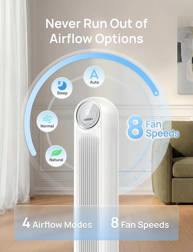 DREO Tower Fan for Bedroom, 2026 Upgraded DC Motor, 28ft/s Smart Standing Fans - Image 6